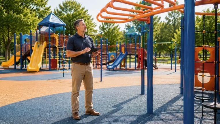Park superintendent ensuring playground equipment is safe for children