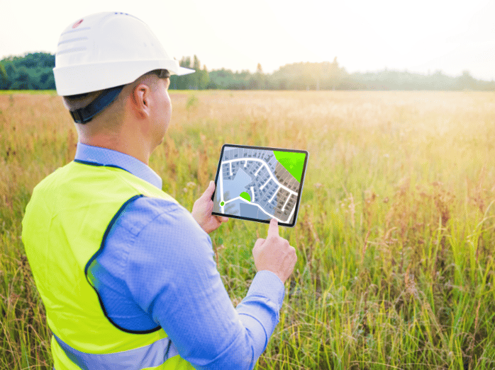 Inspector using community development software on a tablet