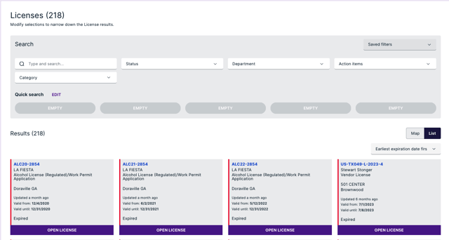 License Dashboard View