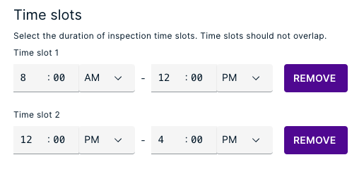 Time slots for inspections