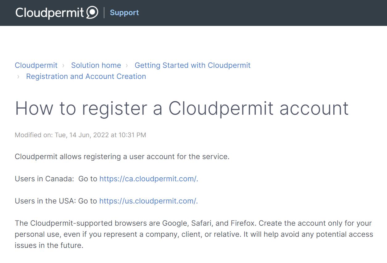 Register Cloudpermit account