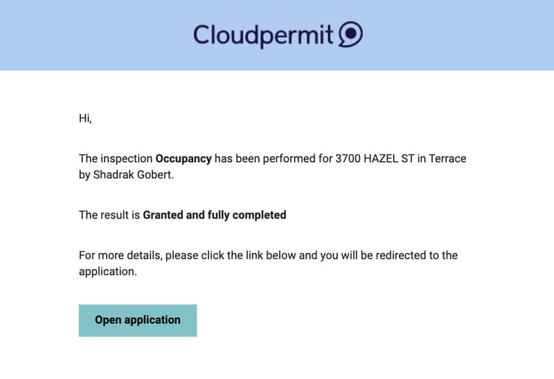 Track, monitor, and receive building permit and inspection status updates in Cloudpermit